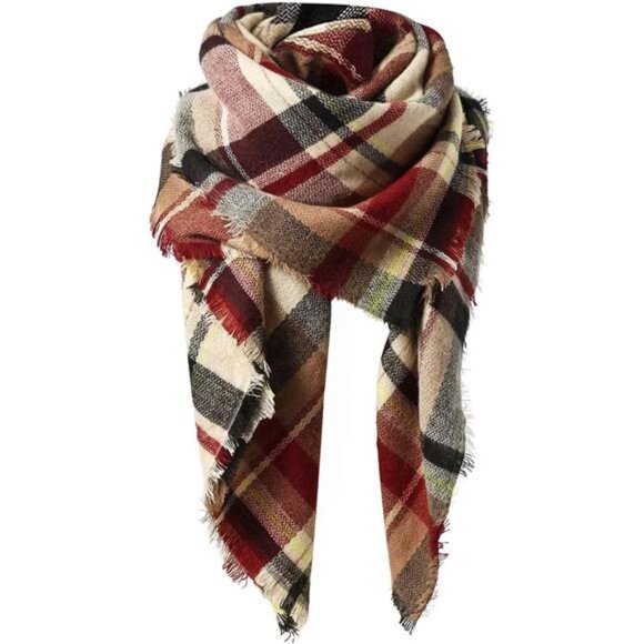 Womens Fall Winter Plaid Scarf - Soft Warm Blanket Wrap with Tassels - Picture 1 of 7